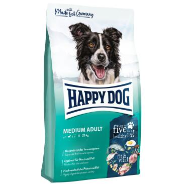 12кг Корм Happy Dog Medium Adult 24/13 для взрослых собак средних пород с непереносимостью глютена, ведущих активный образ жизни с Птицей и ягнёнком