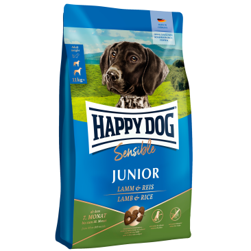 4кг Корм Happy Dog Sensible Junior Lamm & Reis для щенков крупных и средних пород от 7 до 18 месяцев с Ягнёнком и рисом