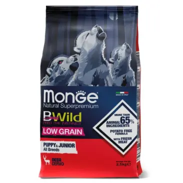 2,5кг Корм Monge Dog BWild Low Grain Puppy Deer низкозерновой для щенков всех пород с Олениной