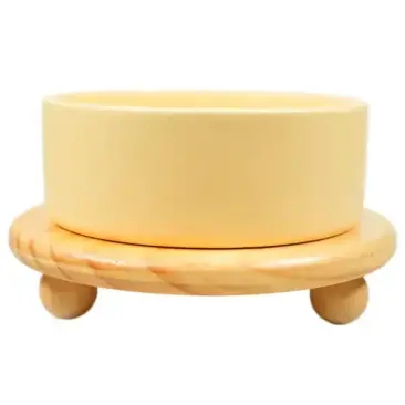 Миска Mr.Kranch Bamboo керамическая желтая на бамбуковой подставке, 850мл