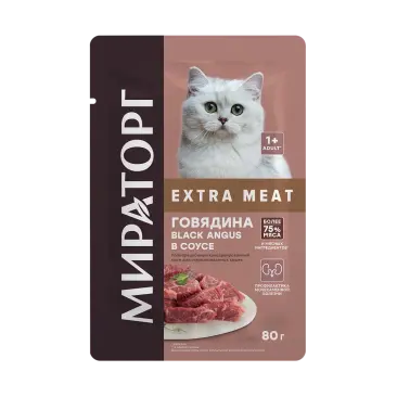 80гр Корм Мираторг Winner Extra Meat Black Angus для стерилизованных кошек Говядина в соусе