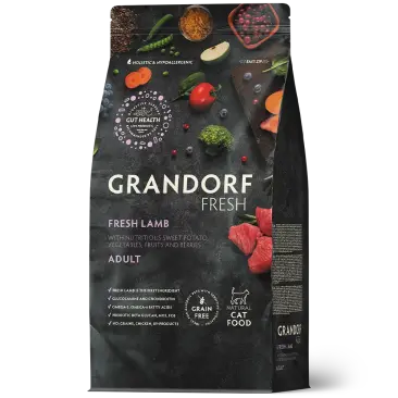 0,4кг Корм GRANDORF CAT Fresh Lamb&Sweet Potato Adult Sterilised беззерновой гипоаллергенный для взрослых стерилизованных кошек, Ягненок с Бататом