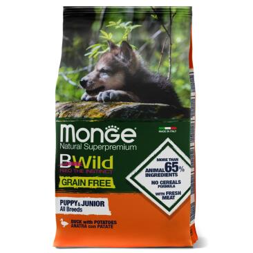 15кг Корм Monge Dog Grain Free Puppy&Junior Duck/Potatoes беззерновой для щенков всех пород с Уткой и картофелем