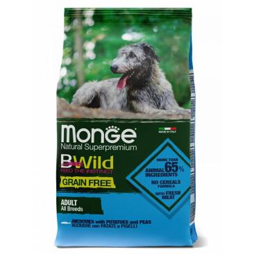 Корм в развес Monge Dog BWild Grain Free Adult Anchovies/Potatoes беззерновой для взрослых собак всех пород с Анчоусом, картофелем и горошком, 1кг