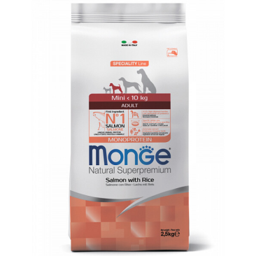 15кг Корм Monge Dog Monoprotein Mini Adult Salmon/Rice для взрослых собак мелких пород с Лососем и рисом