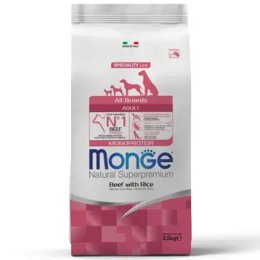 2,5кг Корм Monge Dog Monoprotein Adult Beef/Rice для взрослых собак всех пород c Говядиной и рисом