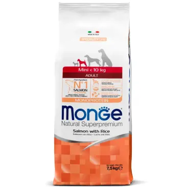 7,5кг Корм Monge Dog Monoprotein Mini Adult Salmon/Rice для взрослых собак мелких пород с Лососем и рисом