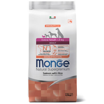 2,5кг Корм Monge Dog Extra Small Salmon/Rice для взрослых собак миниатюрных пород c Лососем и рисом