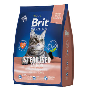 0,4 кг Корм Brit Premium Cat Sterilized Salmon&Chicken для стерилизованных кошек с Лососем и Курицей
