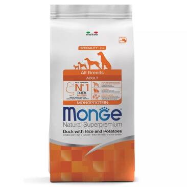 12кг Корм Monge Dog SP Monoprotein Adult Duck/Rice для взрослых собак всех пород с Уткой и рисом