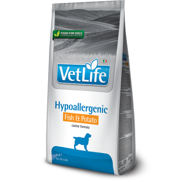 12кг Корм Farmina Vet Life Dog Hypoallergenic Fisch&Potato диета для взрослых собак для снижение пищевой аллергии и/или непереносимости ингредиентов и питательных веществ с Рыбой и картофелем