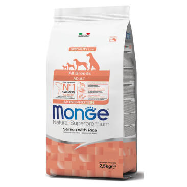 2,5кг Корм Monge Dog SP Monoprotein Puppy&Junior Salmon/Rice для щенков всех пород с Лососем и рисом