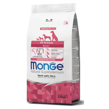 2,5кг Корм Monge Dog SP Monoprotein Puppy&Junior Beef/Rice для щенков всех пород с Говядиной и рисом