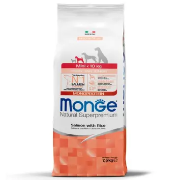 7,5кг Корм Monge Dog Monoprotein Mini Puppy&Junior Salmon/Rice для щенков мелких пород с Лососем и рисом