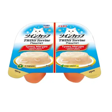 35гр*2шт Паштет INABA CIAO TWINS Terrine для кошек с Тунцом, курицей и ширасу