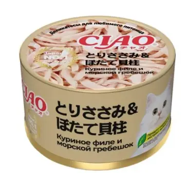 85гр Консерва INABA CIAO Toromi для кошек с Курицей и морским гребешком