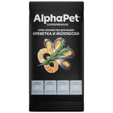 48гр Крем-лакомство AlphaPet Superpremium для кошек с Креветкой и моллюском