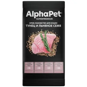 48гр Крем-лакомство AlphaPet Superpremium для кошек с Тунцом и льняными семенами
