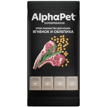 48гр Крем-лакомство AlphaPet Superpremium для кошек с Ягненком и облепихой