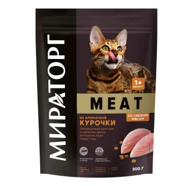 0,3кг Корм Мираторг Meat для взрослых кошек старше 1 года с ароматной Курочкой
