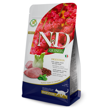 1,5кг Корм Farmina N&D Cat Quinoa Digestion Lamb/Fennel Adult беззерновой для взрослых кошек для поддержки пищеварения с Ягненком, киноа и фенхель