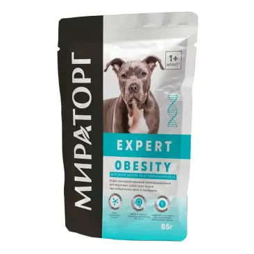 85гр Влажный корм Мираторг Expert Obesity полнорационный для взрослых собак всех пород при избыточном весе и ожирении «Бережная забота об оптимальном весе» с Курицей и говядиной