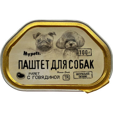 100гр Влажный корм Mypets для собак паштет из Говядины