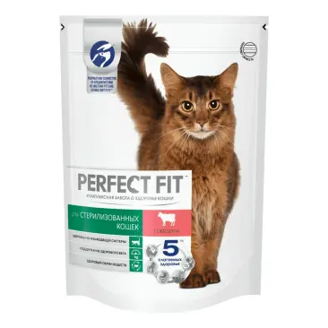 650гр Корм Perfect Fit для стерилизованных котов Говядина