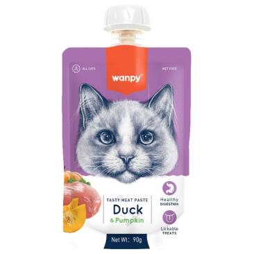 90гр Лакомство WANPY Cat для кошек мясной мусс из Утки и тыквы