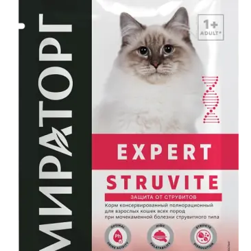 80гр Влажный корм Мираторг Expert Struvite полнорационный для взрослых кошек всех пород при мочекаменной болезни струвитного типа с Курицей