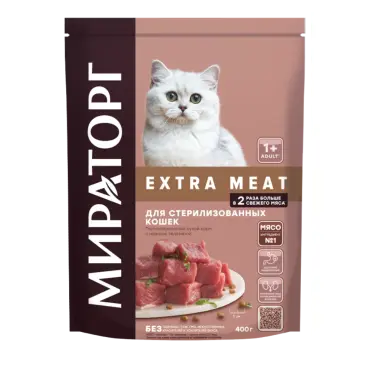 0,4кг Корм Мираторг Extra Meat для стерилизованных кошек старше 1 года с нежной Телятиной