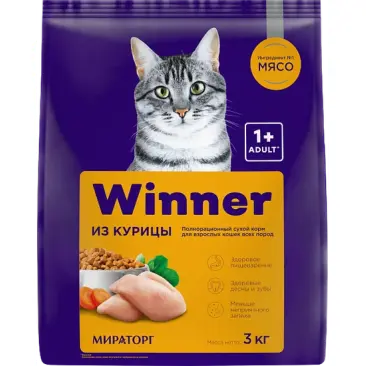3кг Корм Мираторг Winner для взрослых кошек всех пород с Говядиной