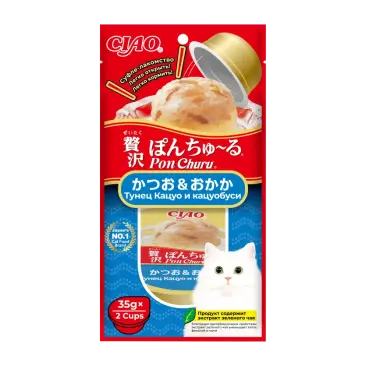 2*35гр Лакомство INABA CIAO Pon Churu для кошек Тунец Кацуо и Кацуобуси