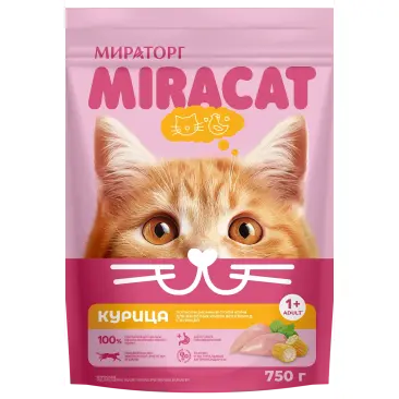0,75кг Корм Мираторг Miracat для взрослых кошек всех пород с Курицей