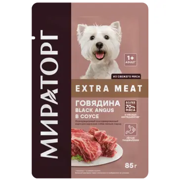 85гр Влажный корм Мираторг Extra Meat для взрослых собак мелких пород, соус с Говядиной