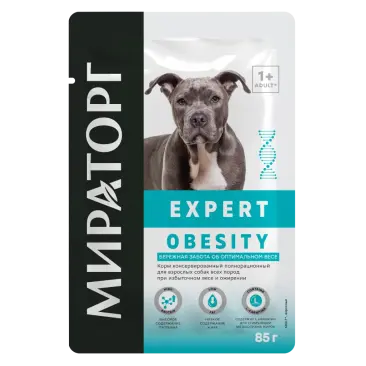 85гр Влажный корм Мираторг Expert Obesity полнорационный для взрослых собак всех пород «Бережная забота об оптимальном весе» с Курицей и говядиной