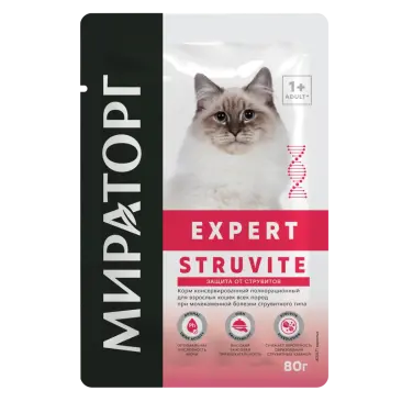 80гр Влажный корм Мираторг Expert Struvite полнорационный для взрослых кошек всех пород при мочекаменной болезни струвитного типа с Курицей