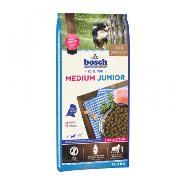 15кг Корм Bosch Medium Junior для щенков средних пород до года из мяса Птицы