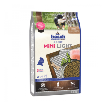 2,5кг Корм Bosch Mini Light для взрослых собак мелких пород, склонных к полноте с Птицей