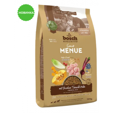 12кг Корм Bosch HPC MENUE Senior низкозерновой для пожилых собак средних и крупных пород с Курицей, полбой и овсом
