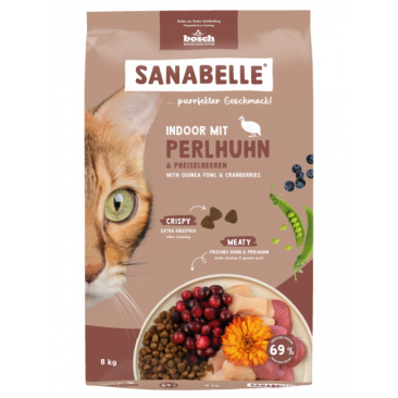 8кг Корм Bosch Sanabelle Indoor mit Perlhuhn & Preiselbeeren для взрослых домашних кошек с Цесаркой