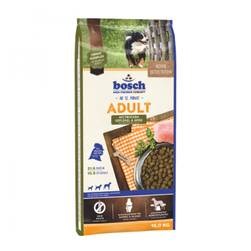 15кг Корм Bosch Adult для взрослых собак всех пород с Птицей и просо