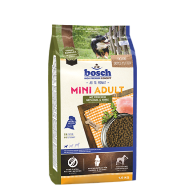 1кг Корм Bosch Mini Adult для взрослых собак мелких пород с Птицей и просо