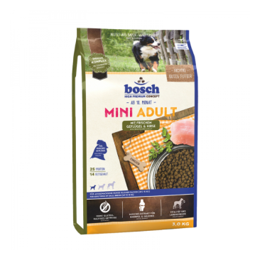 3кг Корм Bosch Mini Adult для взрослых собак мелких пород с Птицей и просо