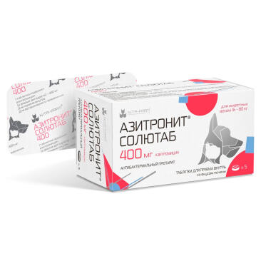 Азитронит Солютаб антибактериальный препарат для кошек и собак, массой от 20кг, 1таб*400мг