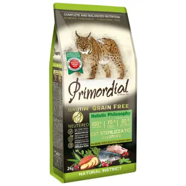 6кг Корм Primordial Cat Adult Neutered Sensitive Salmon беззерновой для взрослых стерилизованных кошек с чувствительным пищеварением с Лососем