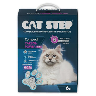 Наполнитель комкующийся Cat Step Compact Carbon Power Plus, 6л, 5кг
