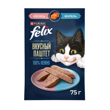 75гр Паштет для кошек FELIX с Лососем и Форелью