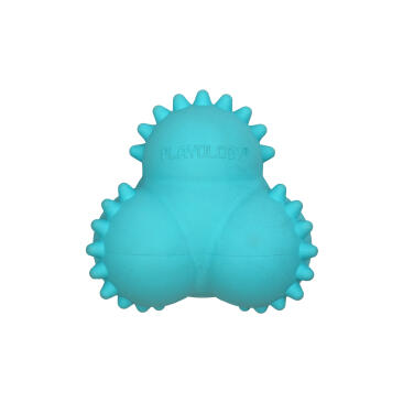 Игрушка Playology SQUEAKY BOUNCE BALL дентальный жевательный тройной мяч для щенков 4-8 месяцев с ароматом арахиса, Голубой