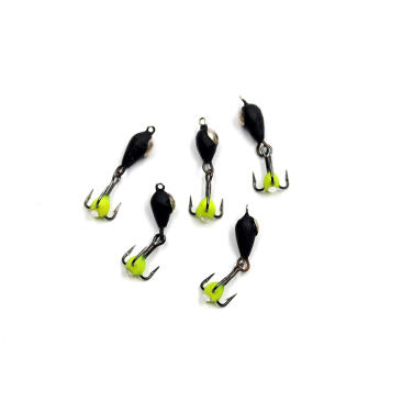 Мормышка вольфрамовая безнасадочная "ЯМАН" Дьявол с коронкой из никеля и подвесным тройником, d-3 мм, вес 0,6 г, капля с глазком, флуоресцентный Желтый
